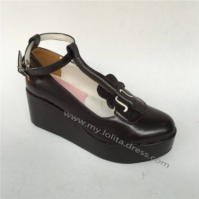 Sweet Matte Black Lolita  Wedge Heels Shoes
