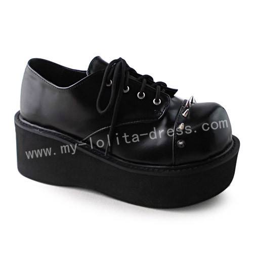 Gothic Matt Black Rivet High Platform Shoes