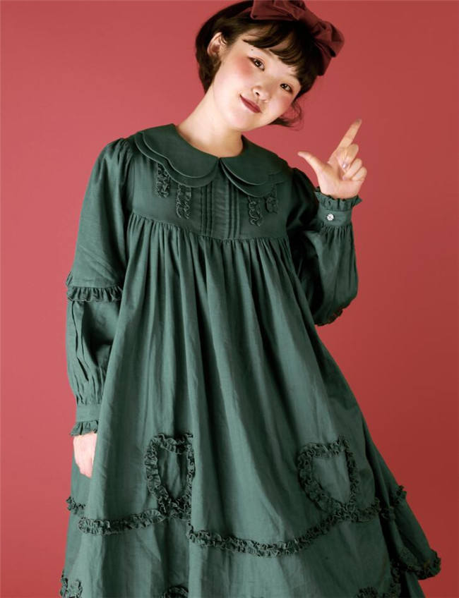 Daily wear Version Sweet Unicolor Lolita long sleeves OP- Ready Made