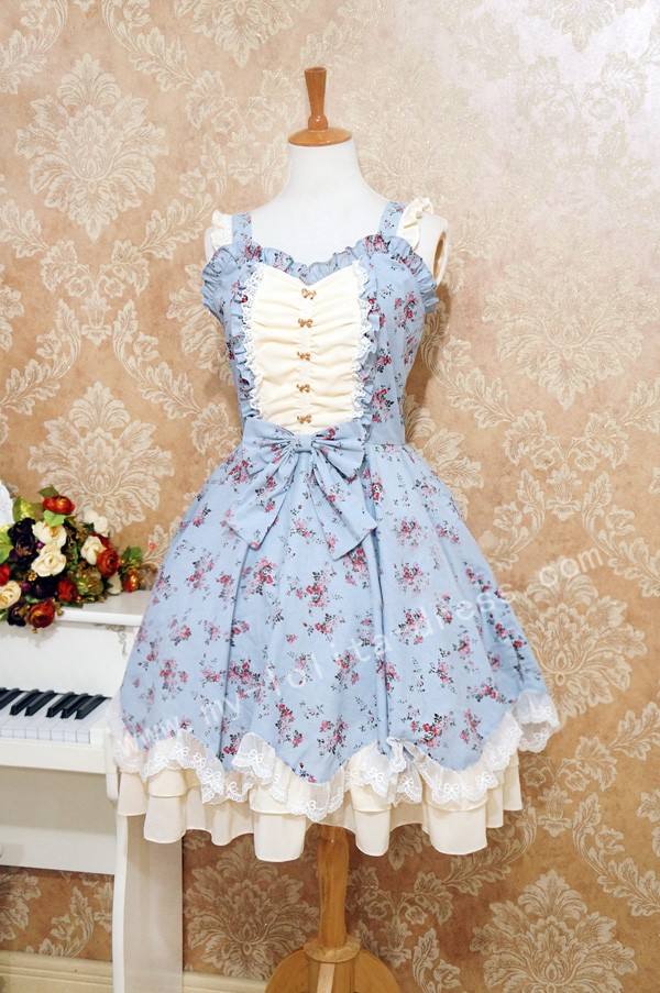 Elegant Sweet Lolita Jumper Dress with Flower Prints