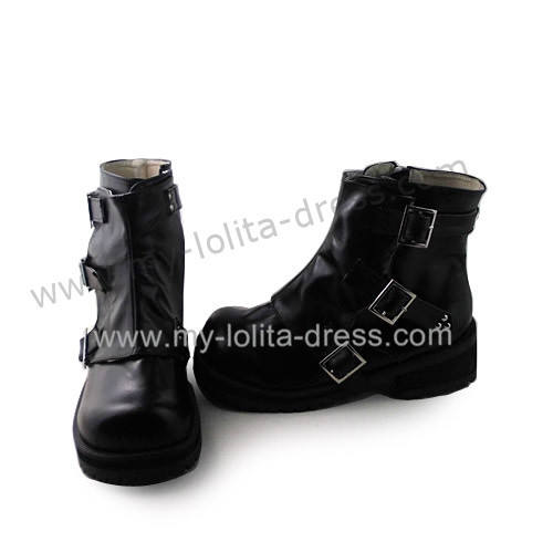 Matte Black Buckles Lolita Short Boots