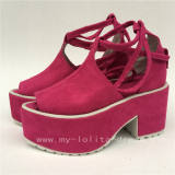 Elegant Rose Red Velvet Open Toes Lolita Heels Shoes