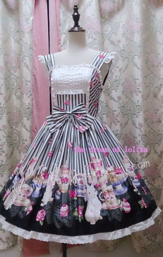 (Replica)Sweet Tea Cup Bunny Prints Lolita Jumper Dress Version II -out