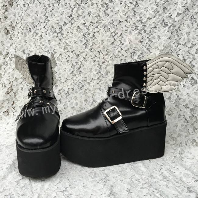 Gothic Matte Black Lolita High Platform with Wings