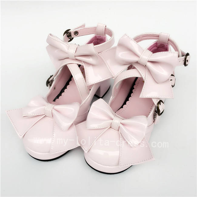 Sweet Bows Belts Square Heels Lolita Shoes