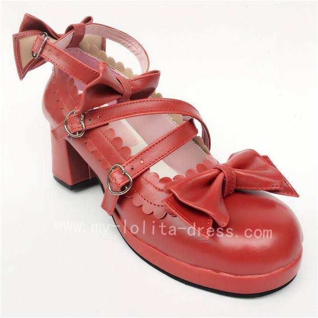 Beautiful Claret Matte Bows Lolita Shoes
