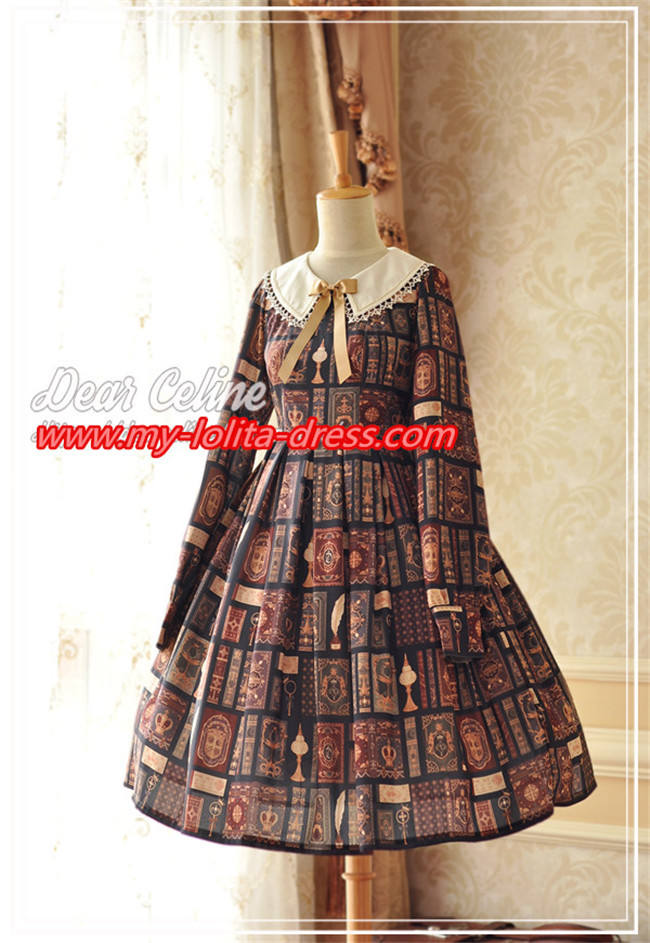 Aisha's Magic Book~ Long Sleeves Lolita OP Dark Green Size M
