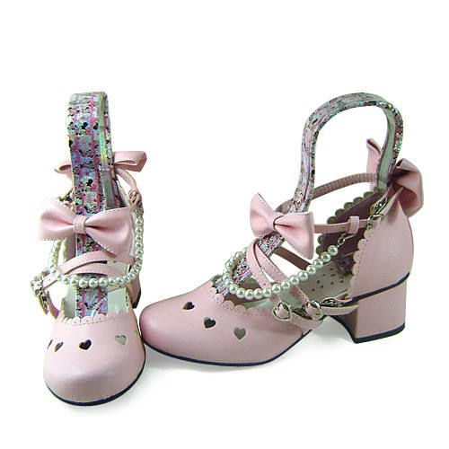 Sweet Pink Bows Hearts Lolita Shoes