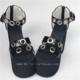 High Platform Black Matte Lolita Sandals