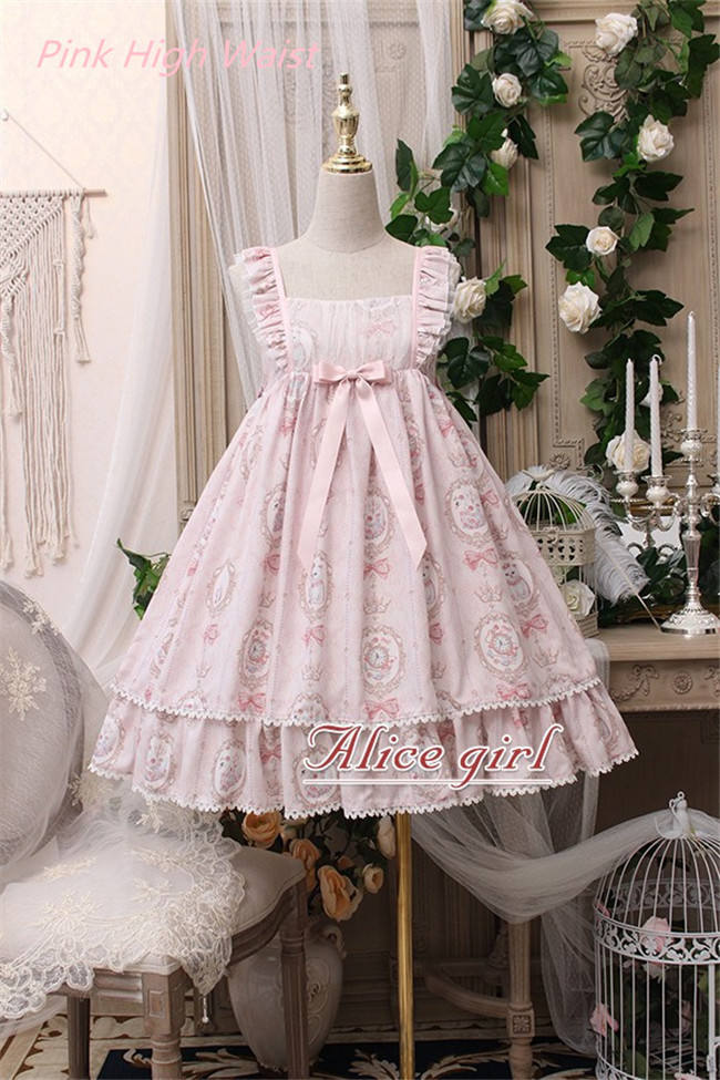 The Kittens In The Frame~ Sweet Lolita Printed JSK High Waist Pink Size S - In Stock
