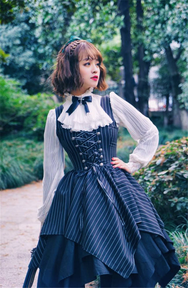 Gothic Stripe Irregular Hemline Lolita Jumper