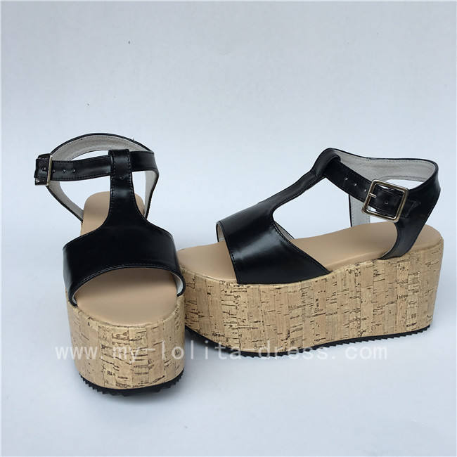 Cream Yellow T Strap Lolita Sandals