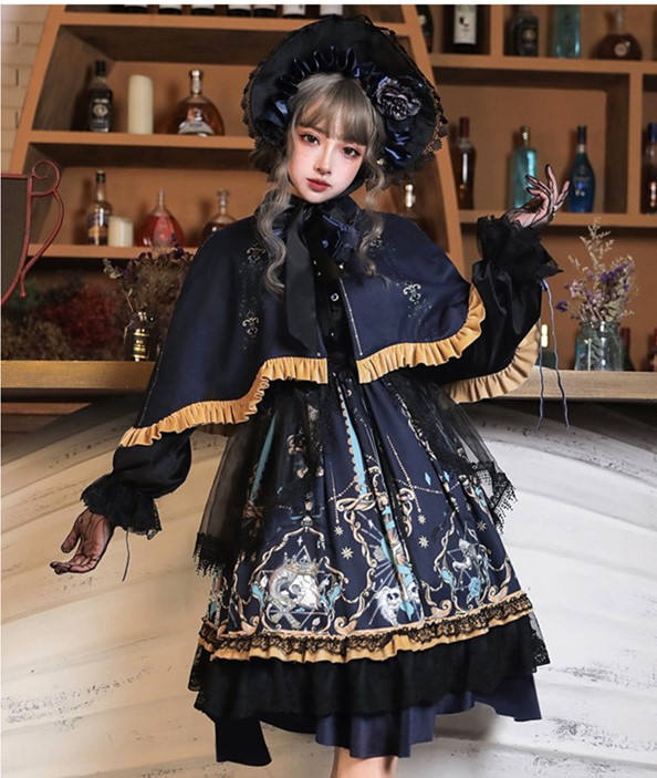 God Redeemed Gothic Dark Printed Lolita OP(Choker + Gloves + Overskirt)