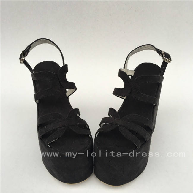 Black Velvet Lolita Wedge Heels Sandals