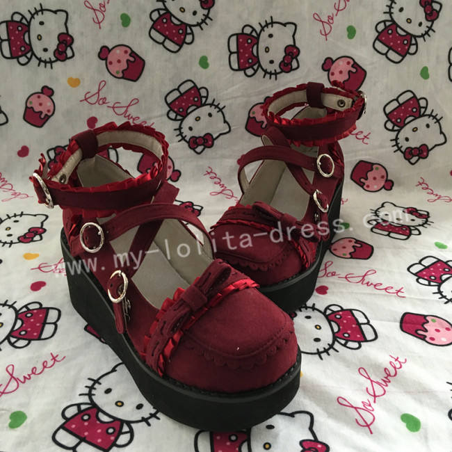 Black Sweet Lolita Square Heels Shoes with Bows