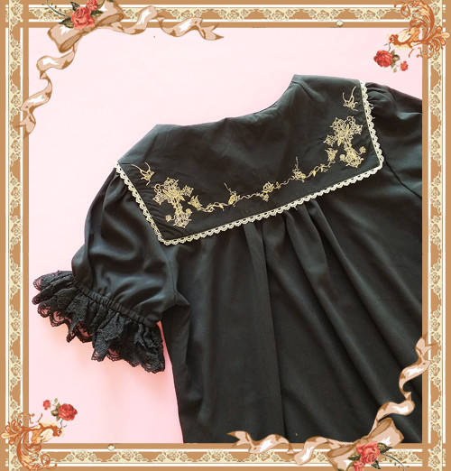 Cross~ High Density Chiffon Square Collar Short Sleeves Lolita Blouse