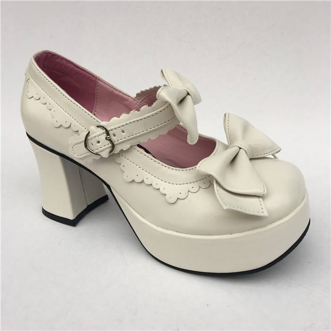 Black White Two Bows Lolita Shoes