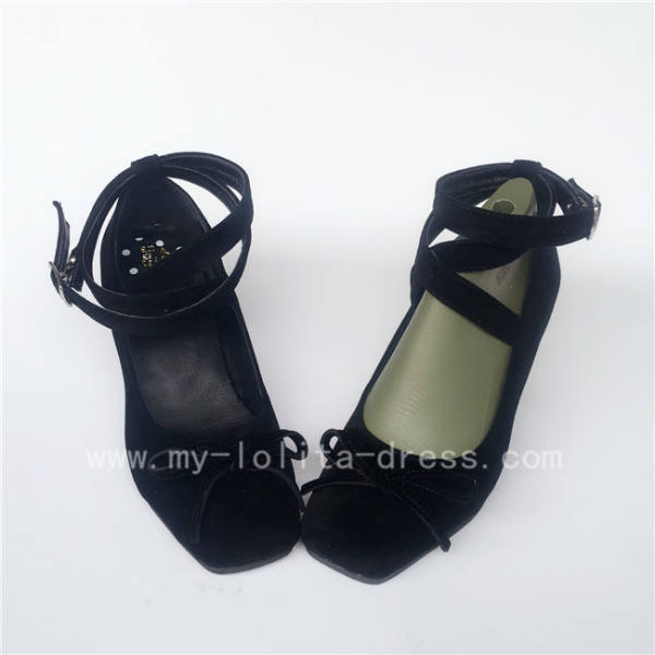 Black Pleuche Lolita Heels Shoes O