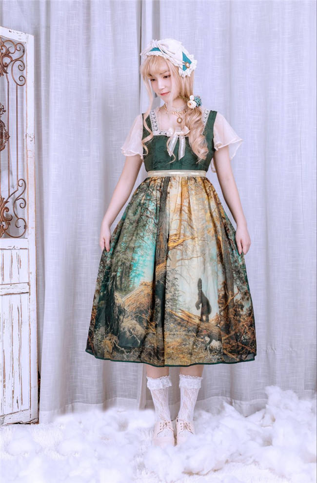 Pine Trees Forest Morning Vintage Lolita Dress-Ready Made
