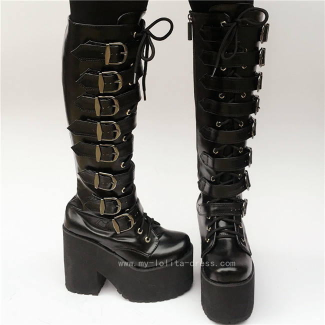 Matte Black Belts Goth Punk Lolita Boots