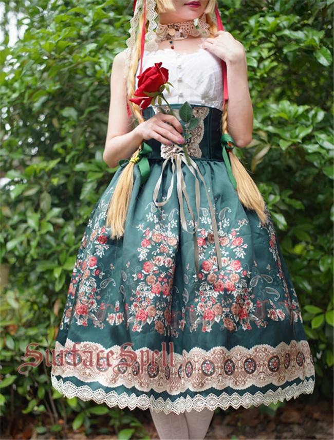 Surface spell ~AlpenRose~ Gothic Ethnic Lolita High Waist Fishbone Skirt