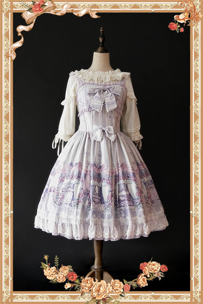 Maid's room~ Sweet Printed JSK Dress+Headbow -Ready In Stock