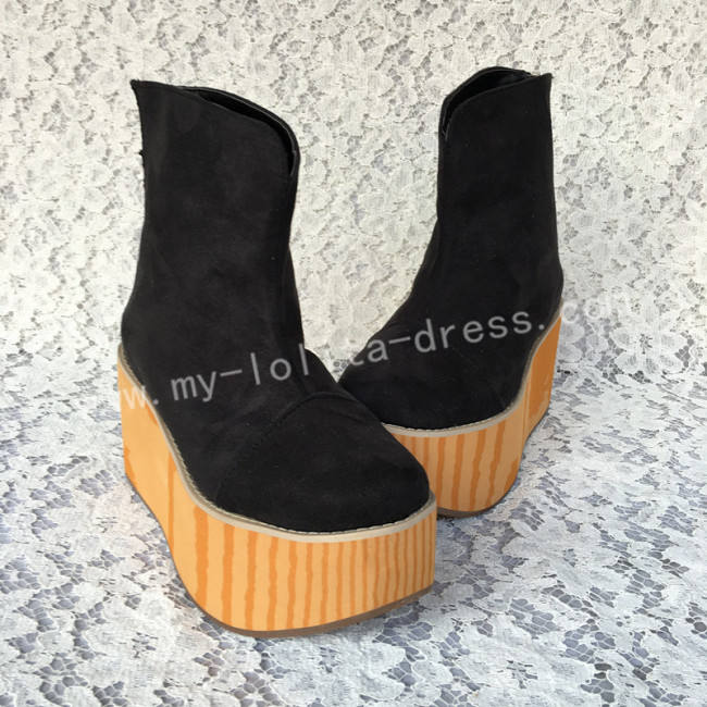Black Velvet Wood Camouflage Sole Lolita High Platform Boots