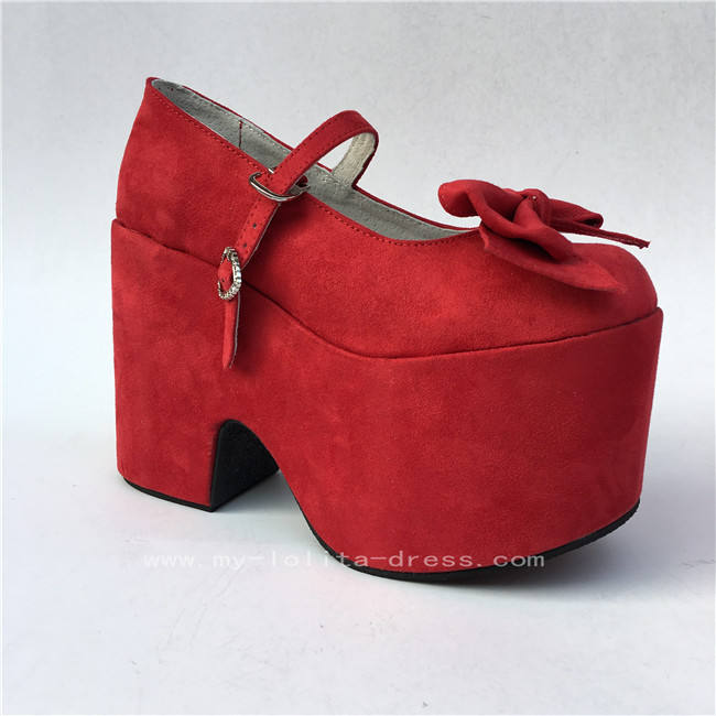 Sweet Red Matte Lolita High Heels Shoes with Bows
