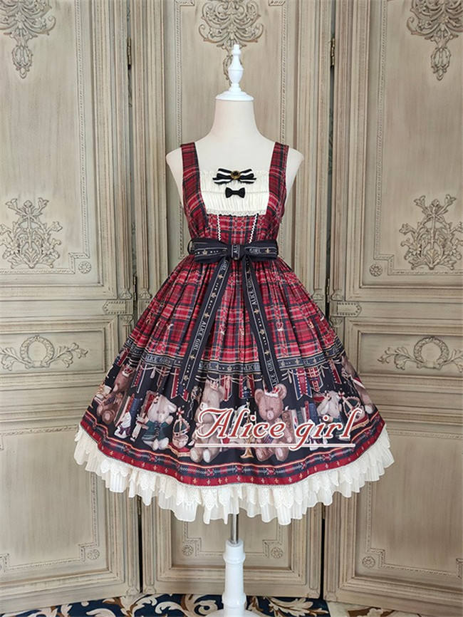 Alice Girl ~Gingham Teddy Lolita JSK -Pre-order