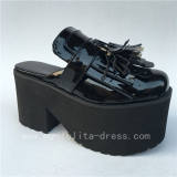 Sweet Glosssy Black Lolita Sandals Shoes Platform Flats