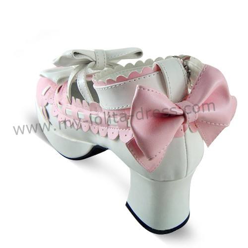 White Pink Square Heel Lolita Footwear