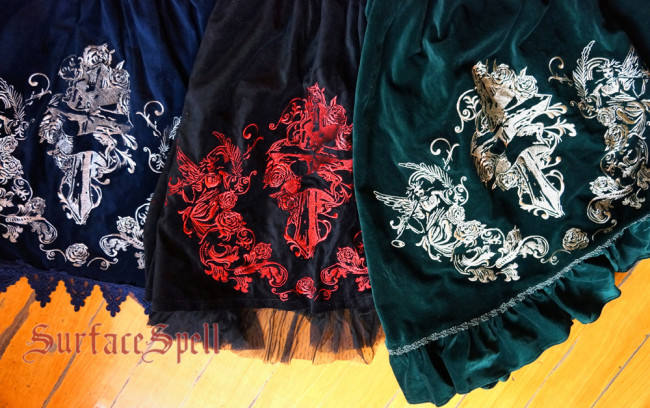 Surface Spell Judgement Day Embroidery High Waisted Velvet Lolita Skirt