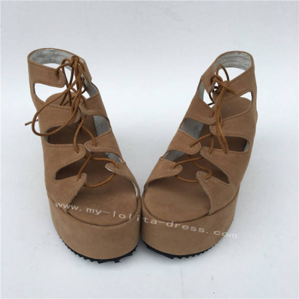 High Platform Beige Lolita Sandals with Shoelace