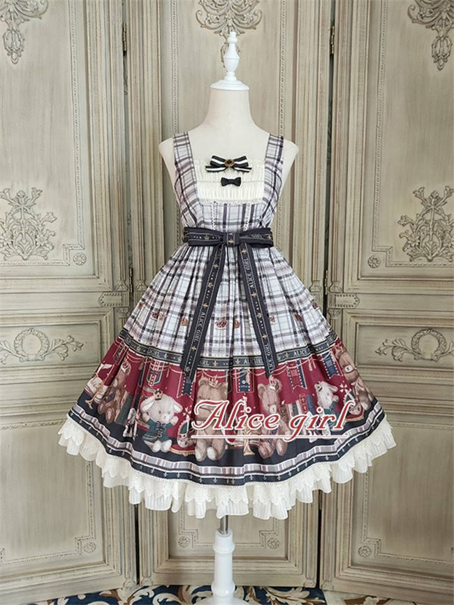 Alice Girl ~Gingham Teddy Lolita JSK -Pre-order