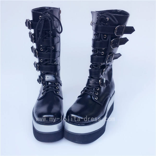 Matte Black Belts Goth Punk Lolita Boots