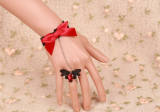 Red Bow Black Lace Lolita Handmade Bracelet with Ring