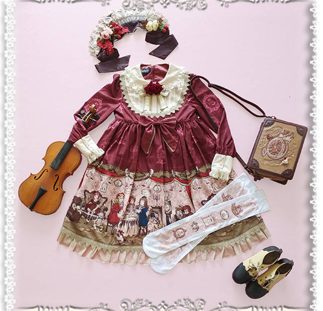 Doll Izutsu~ Classic Lolita Long Sleeves OP Dress-Ready Made