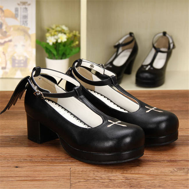 Angelic Imprint- Sweet T-shaped Straps Lolita Square Heel Shoes with Detachable Angel Wings