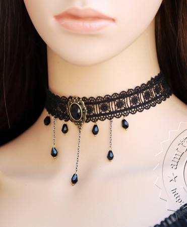 Goth Black Crystal Lolita Neck Belt-out