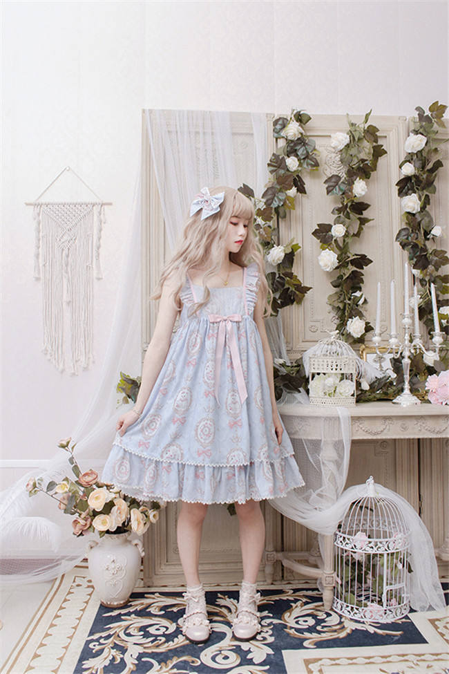 The Kittens In The Frame~ Sweet Lolita Printed JSK High Waist Pink Size S - In Stock