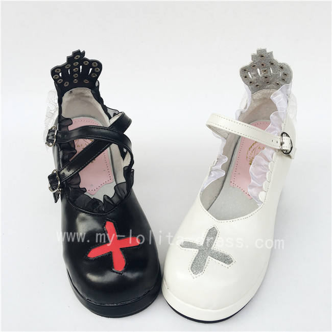 Unique Cross & Straps Lolita Square Heels Shoes