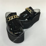 Sweet Glosssy Black Lolita Sandals Shoes Platform Flats