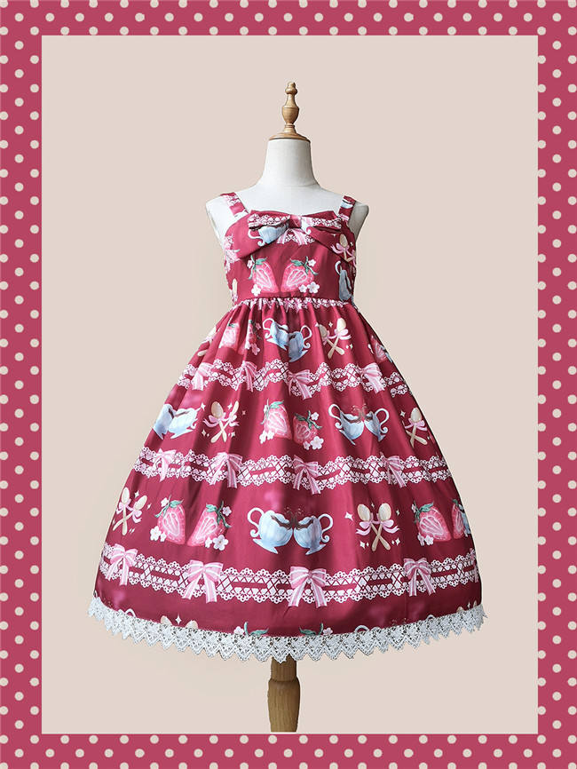 Infanta ~Strawberry Coffee Printed Lolita Jumper + headbow-Ready Made