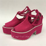 Elegant Rose Red Velvet Open Toes Lolita Heels Shoes