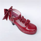 Beautiful Wine Glossy Lolita Bows Heels Shoes