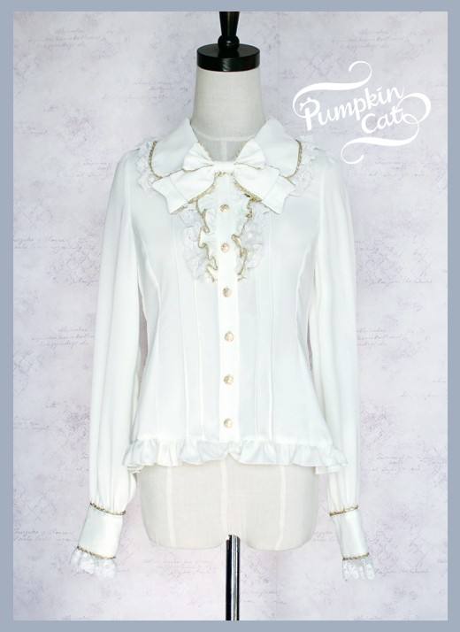 Pumpkin Cat Chiffon Long Sleeves Lolita Blouse-Ready made