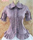 Cotton Short Sleeves Ruffles Bows Lolita Shirt 7 Colors Pink S & Khaki M - In Stock