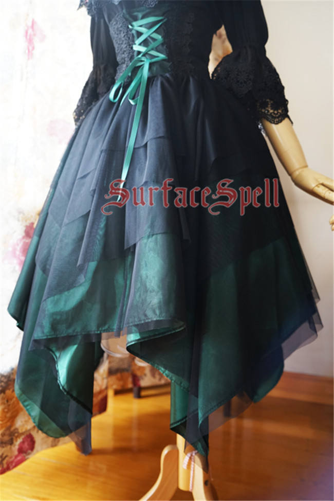 Surface Spell White Crystal & Black Agate Gothic Lolita High Waist Skirt