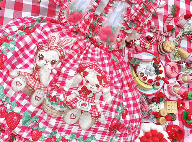 Diamond Honey ~Strawberry Picnic Rabbit Lolita Jumper