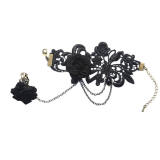 Aimimi~Lace Velvet Black Camellia Lolita bracelets-out